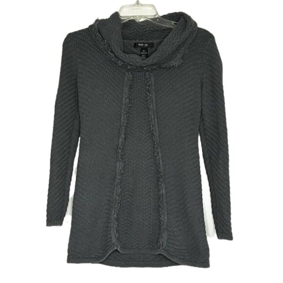 2/$30 Style & Co. Gray Grey Knit Cowl Neck Sweater Size PS Long Sleeve fringe - Picture 3 of 8